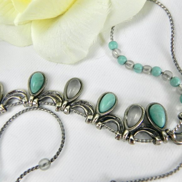 Turquoise & Opal Silver Beaded Necklace - Picture 8 of 9